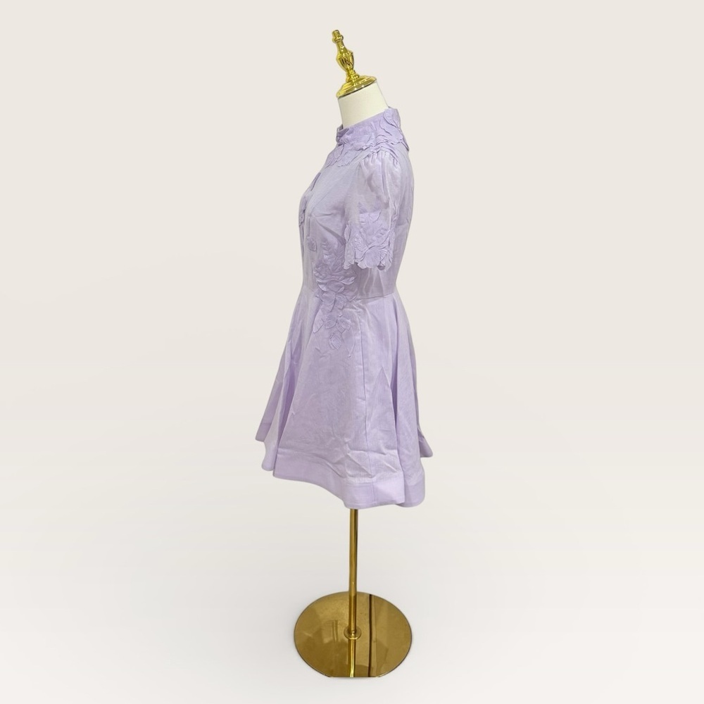 Antonio Melani Iris Linen Floral Appliqué Mockneck Mini Dress Lavender NWT $299 - Picture 6 of 13